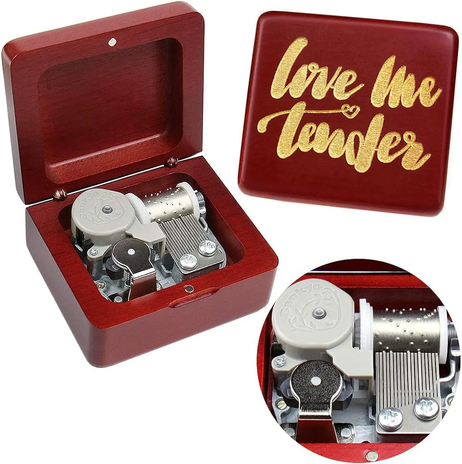 

SOFTALK Love me tender Solid Wood Wine Red Theme Music Box Birthday, Christmas, Valentine's Day Gifts