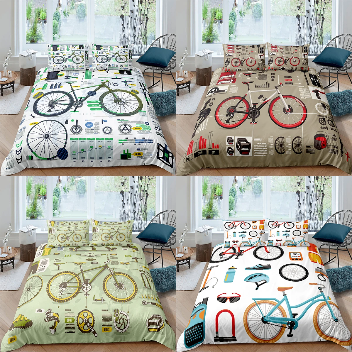 HomeTextilesLuxury3DBikeDuvetCoverSetPillowcaseMountainBike