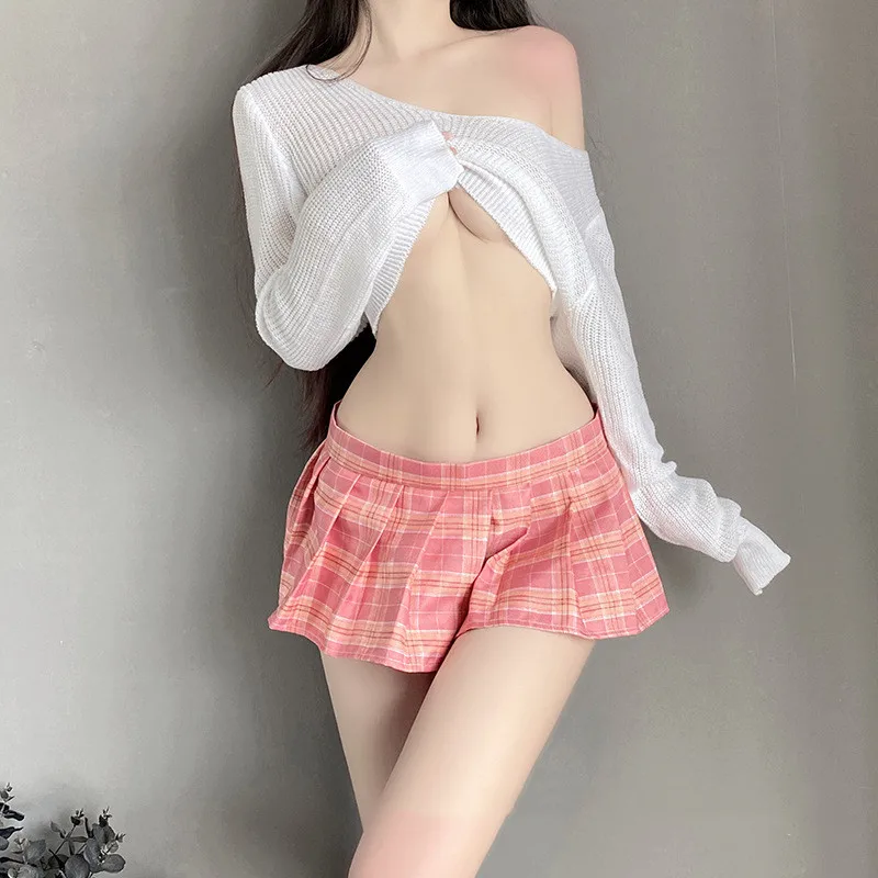 School Girls Uniform Cosplay Lingerie Women Costume Top Sweater With Plaid Skirt Sexy Student Uniform Role Play Porno Outfits women lingerie women lingerie set women cosplay costume