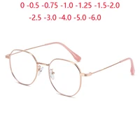 Metal Student Polygon Nearsighted Glasses For Women Men Rose Gold Frame Minus Sight Eyeglasses Prescription 0 -0.5 -0.75 To -6.0 1