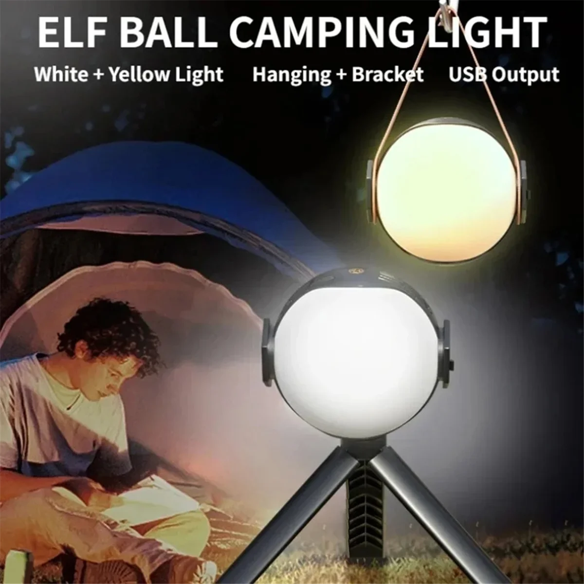 BAAU Portable Ball Camping Lantern Bracket Rechargeable Hanging Tent Light Outdoor Flashlight Waterproof Emergency Lamp