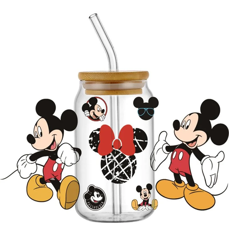3D Waterproof UV DTF Cup Wrap Miniso Cartoon Mouse Mug DIY Transfer Sticker for 16oz Libbey Glasses