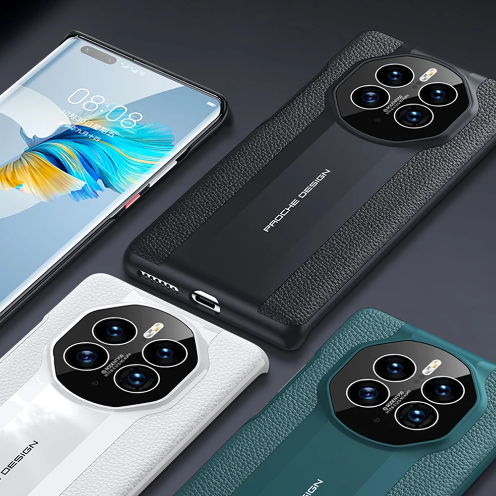 Genuine Leather Phone Case For Huawei Mate 50 Pro Cowhide Crocodile texture Cover For Mate 50E Luxury plating Square Capa