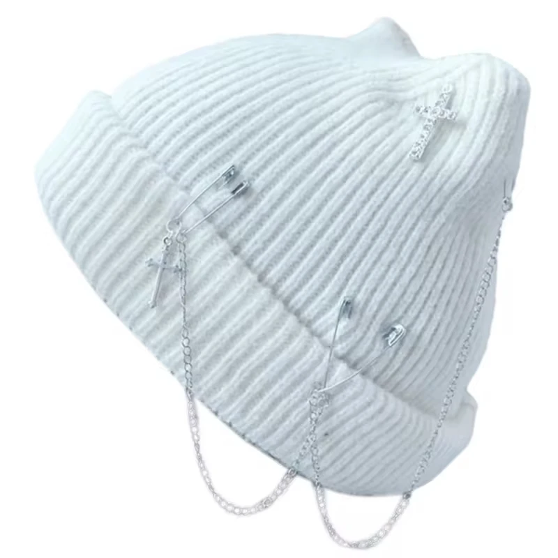 Gothic Knitted Beanie Hat For Women Y2K Cat Ear Hat Handmade Crochet Skull Hat Female Teens Subculture Headwear_voghion.com