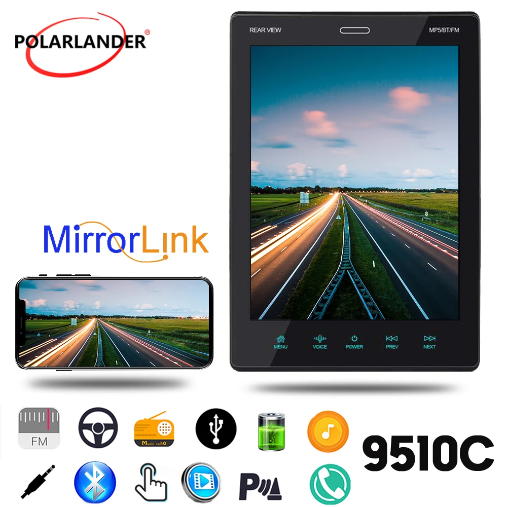

1DIN ​Car Multimedia Player 9.5" Angle Adjustment Wince IPS Screen Mirror Link Autoradio Bluetooth Apple Carplay, Android Auto