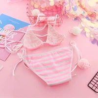Japon Sexy Lingerie Lolita Kawaii bleu rose blanc rayé Mini Bikini adulte Cosplay femmes soutien-gorge ensemble de sous-vêtements Frenum maillot de bain 3