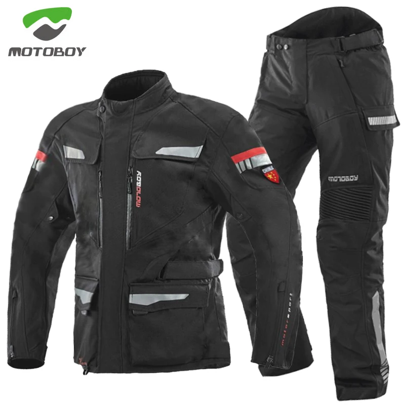 Waterproof MOTOBOY J49 P49 Motorcycle Jacket Pants With Detachable Raincoat Warmer Lining Winter Men's CE Motocross jersey suit