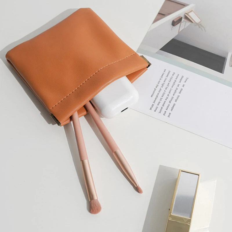 Lady Cosmetic Bag Small Portable Lipstick Protective Sleeve Mini Bag Earphone Sundries Lipstick Storage Bag PU Leather Small Bag