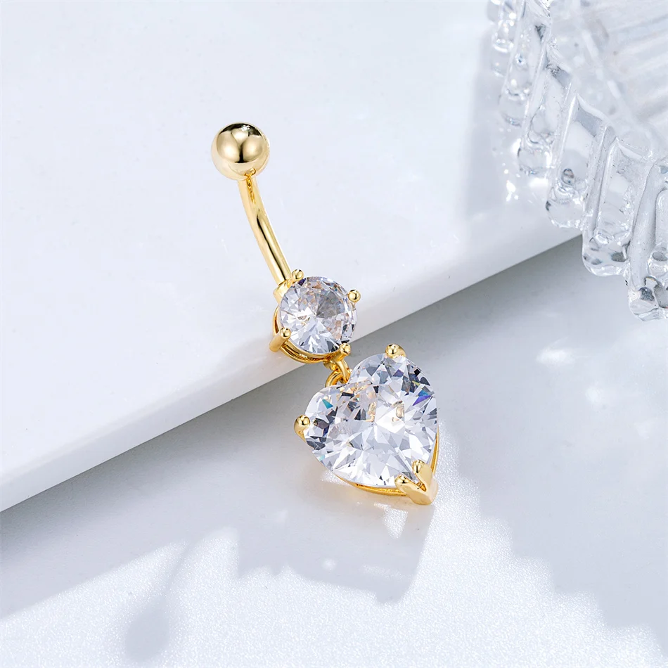 Big Crystal Zircon Heart Dangle Belly Piercing Surgical Steel Women Body Jewelry 14G 10mm Curved Barbell Sexy Navel Button Ring piercing jewelry belly button piercings body piercing jewelry body jewelry