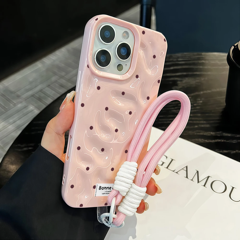 Polka Dot ShockProof Phone Case with Lanyard - Soft and Stylish Protective Cover
