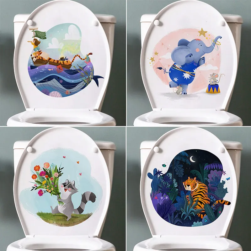 M477 Adesivi Per Wc Animali Divertenti Cartone Animato Bambino Minzione Coperchio Del Water Wc Adesivo Per Porta Rimovibile Carta Decorativa Per Uso D