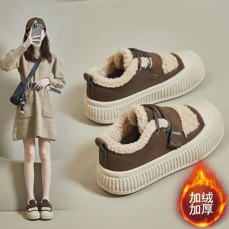 

Женские зимние ботинки на платформе, новинка 2023, зимняя утепленная женская обувь на флисовой подкладке, женская обувь из хлопка