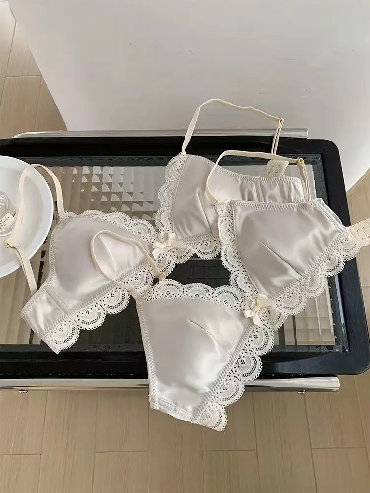 Korean Style Triangle Cup Push Up Lace Bow Bra image 5