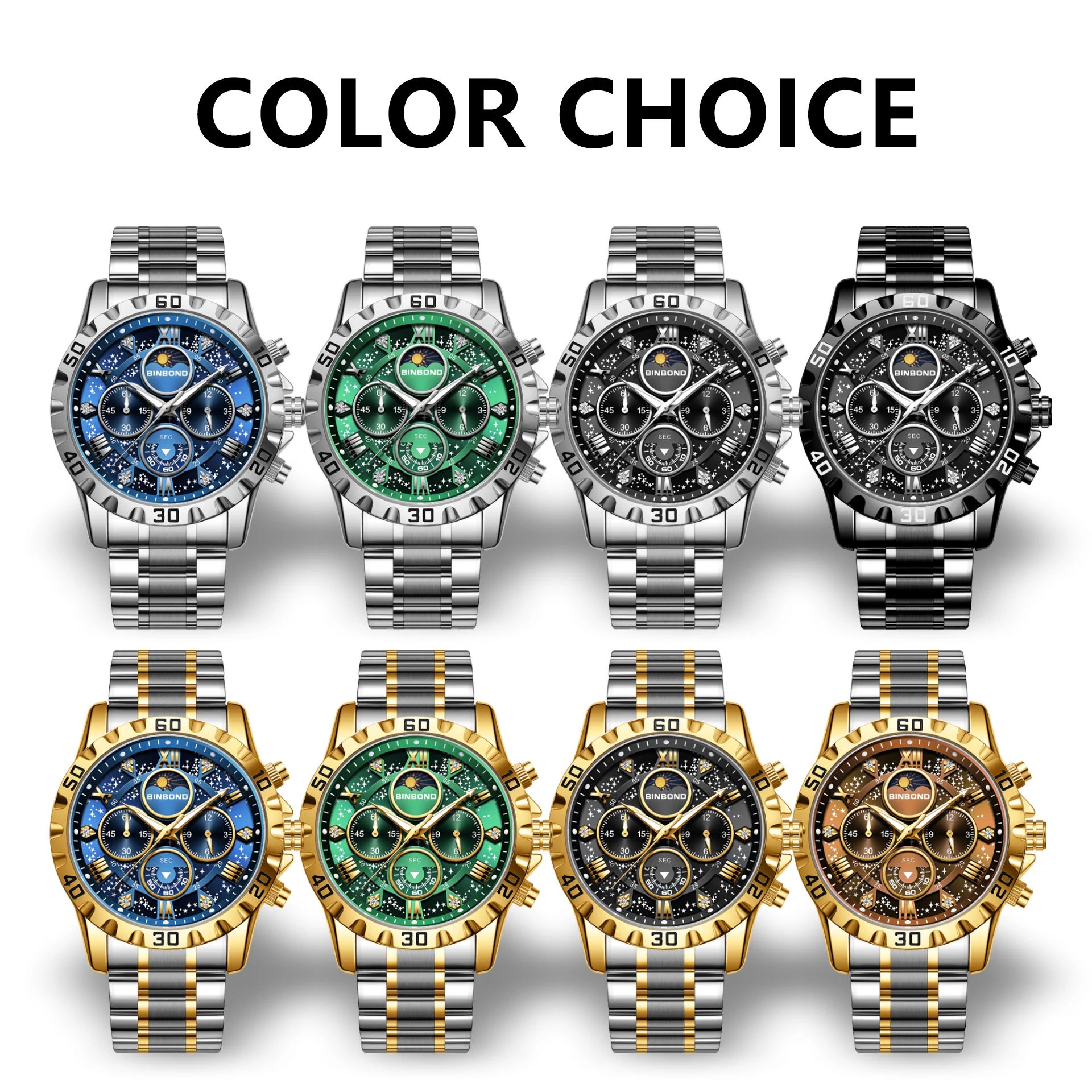 BINBOND Luxury Men's Watches Sports Quartz Wrist Watch for