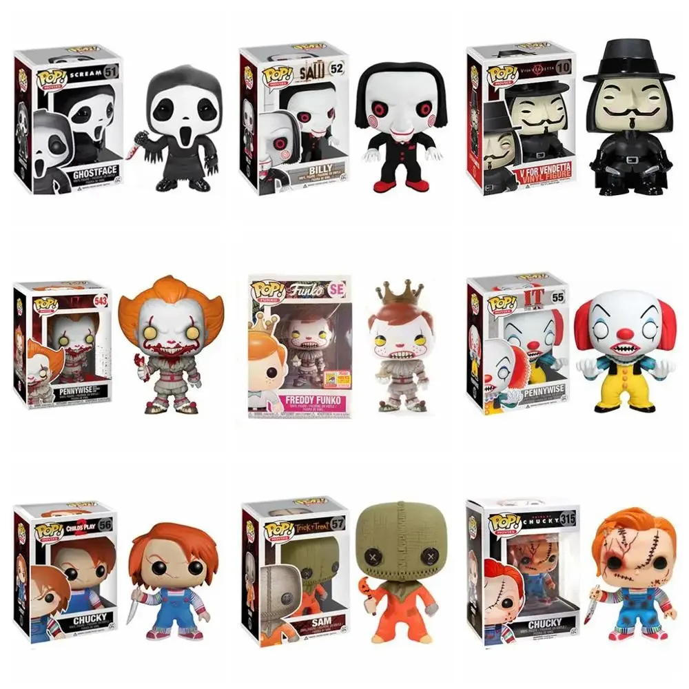 Pop Pennywise Billy Gostface V Per Vendetta Dolcetto O Scherzetto Sam Children'S Play Chucky On Cart Vinyl Action Figure Collection Toys