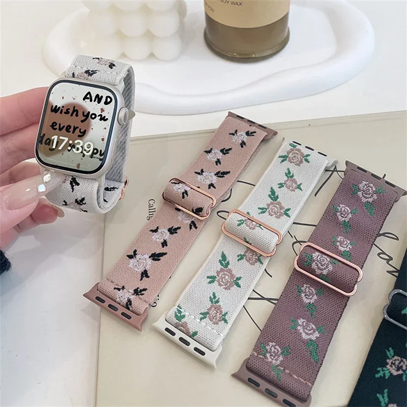 Apple Watch 밴드 용 나일론 자수 스트랩 45 44 40 49mm 41 42 38mm iWatch 시리즈 용 Correa 팔찌 9 7 8 3 6 Se Ultra2 Belt