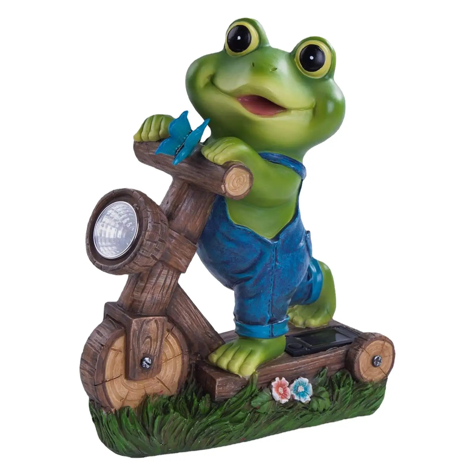 Solar Powered Green Frog Statue with Solar Light Cute Waterproof Outdoor