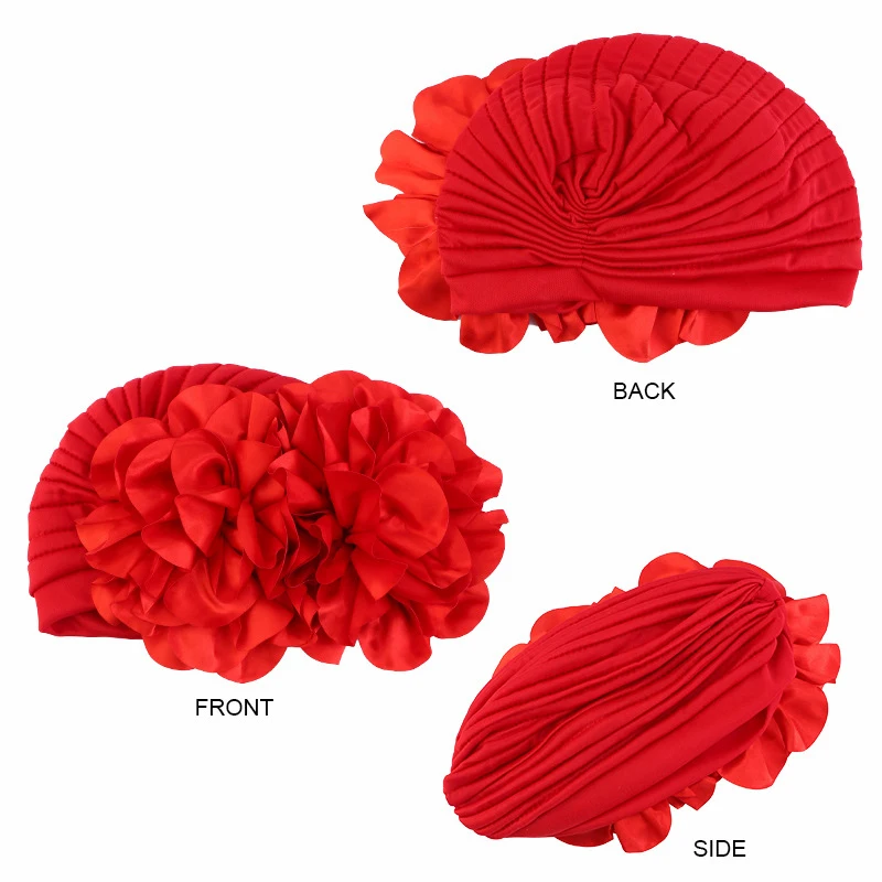 Big Flower India Hat Women\'s Turban Caps African ASO Oke Headtie Female Headscarf Bonnet Muslim Head Wraps