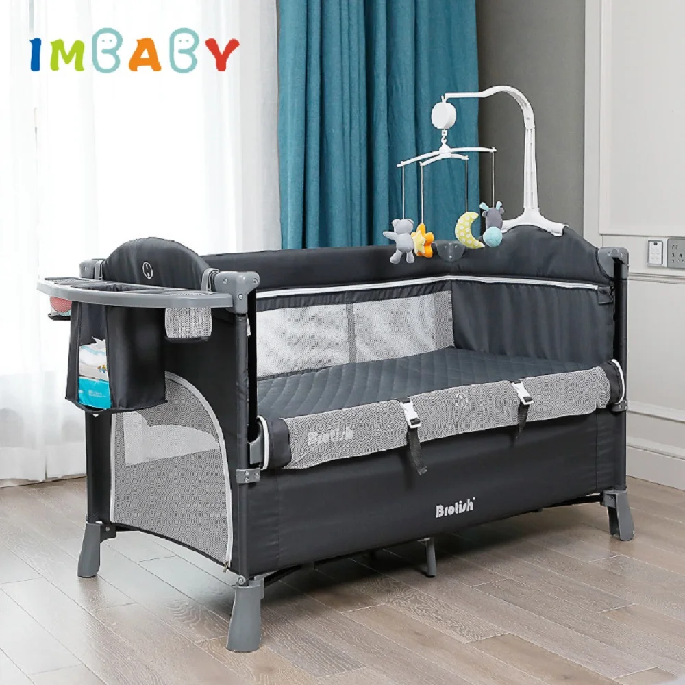 Brotish Baby Bed Adaptable to Splicing Bed Crib Pendulum Folding Cradle Removable Portable Newborn Cot Game Bassinet Bumper Nest