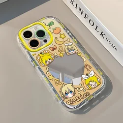 Kawaii Cartoon Silicone Phone Case with Creative Makeup Mirror - Anime Girl Gift - iPhone 14 Pro Max (Kagamine Rin Len)