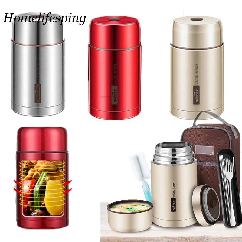 Food Thermal Jar Soup Gruel 316 Stainless Steel Vacuum Lunch Box Office Insulated Thermos Containers Spoon Bag 800/1000ML |