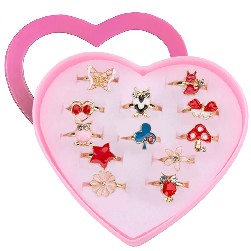 Children princess rings Metal Adjustable Cartoon Fashion Makeup Pretend Games Girls Birthday Gifts Kids Rewards TMZ
