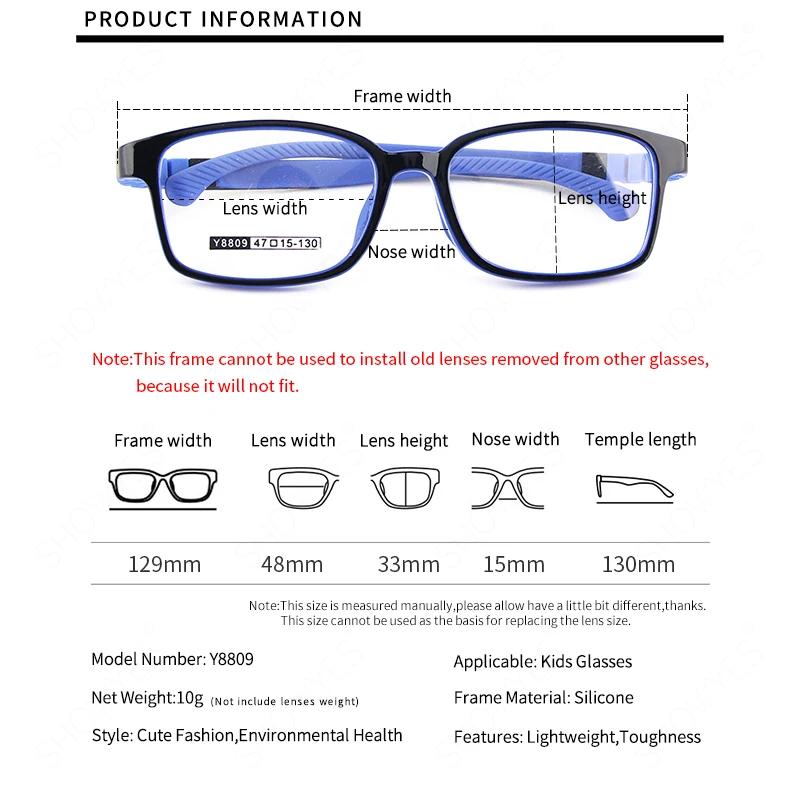 5~10-Years Old Boys and Girls Square Glasses Frame Kids Silicone