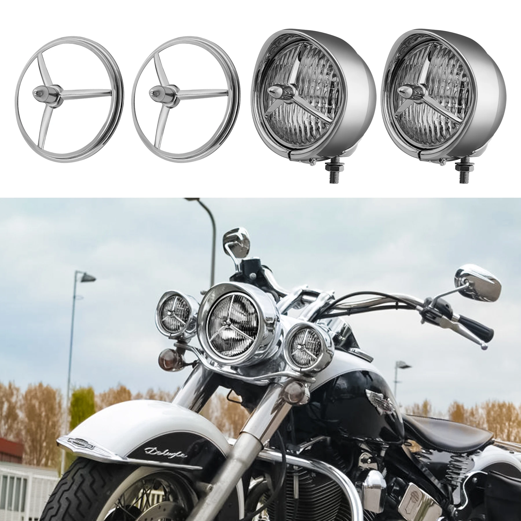 4.5" One Pair Chopper Bobber Harley Lucas Tri Bar Bullet Headlight trim Rim Cover