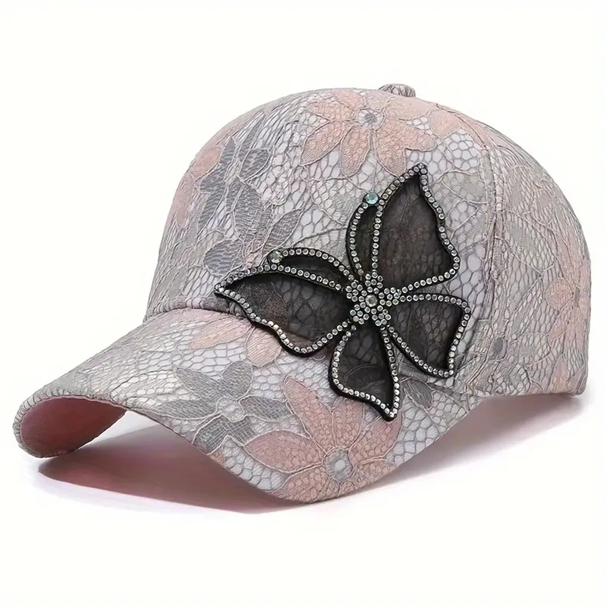 New Ladies small lace splicing breathable sunshade hat mesh inlaid diamond butterfly baseball cap 4