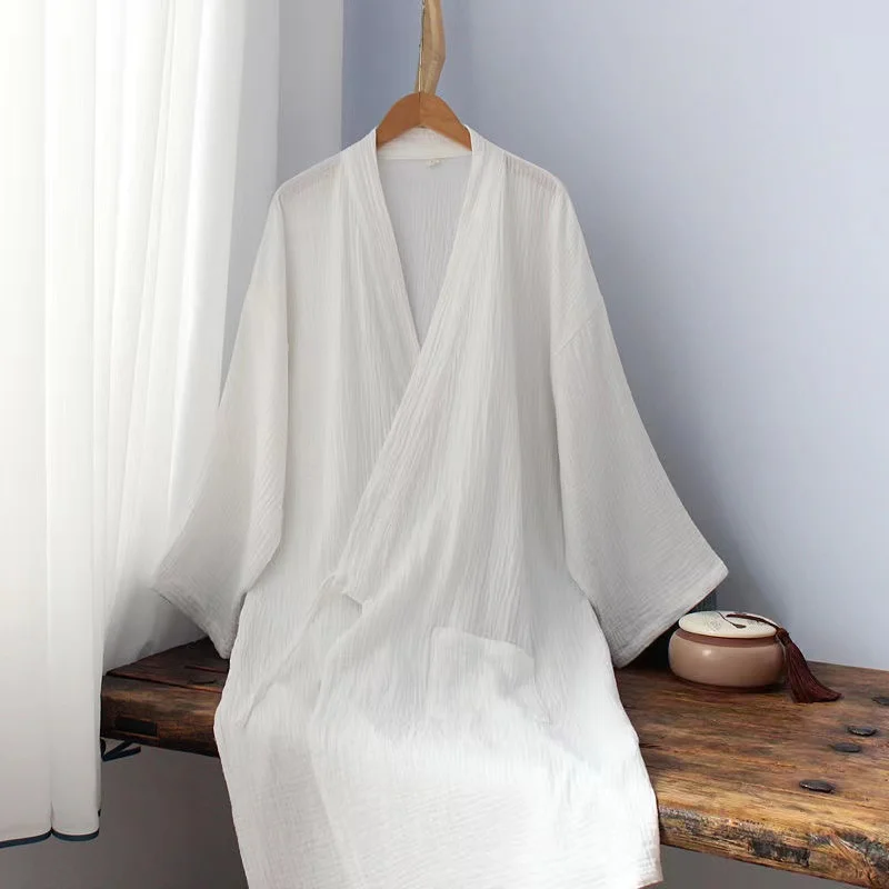 Chinese Style Pure Cotton Hanfu Robe Comfortable Loose Home Pajama Vintage Tea Art Men Women Inside Bathrobe Large