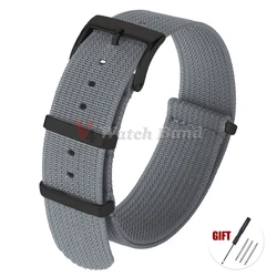 Premium Universal Nylon Fabric Bracelet with Black Buckle - Stylish Watch Strap Accessory - 22mm (Grey-Black Buckle)