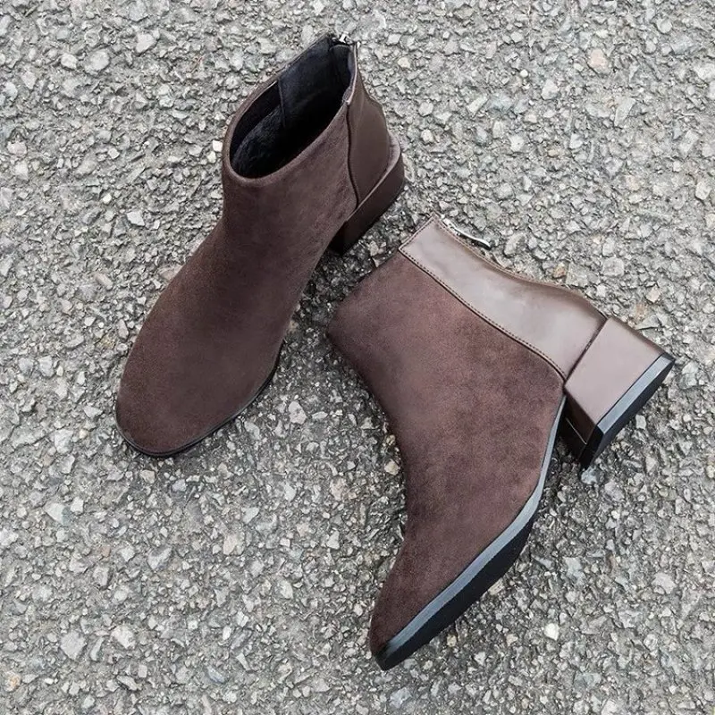 Women's Autumn and Winter Flocked Short Boots with Plush Round Head Non Slip Square Heel Solid CASUAL BOOTS Fashion Casual New