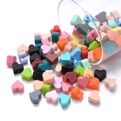 아기 간호 씹을 수 있는 하트 모양 실리콘 비즈, 젖꼭지, 치발기, DIY 목걸이 액세서리, BPA 프리, 14mm, 10 개 4
