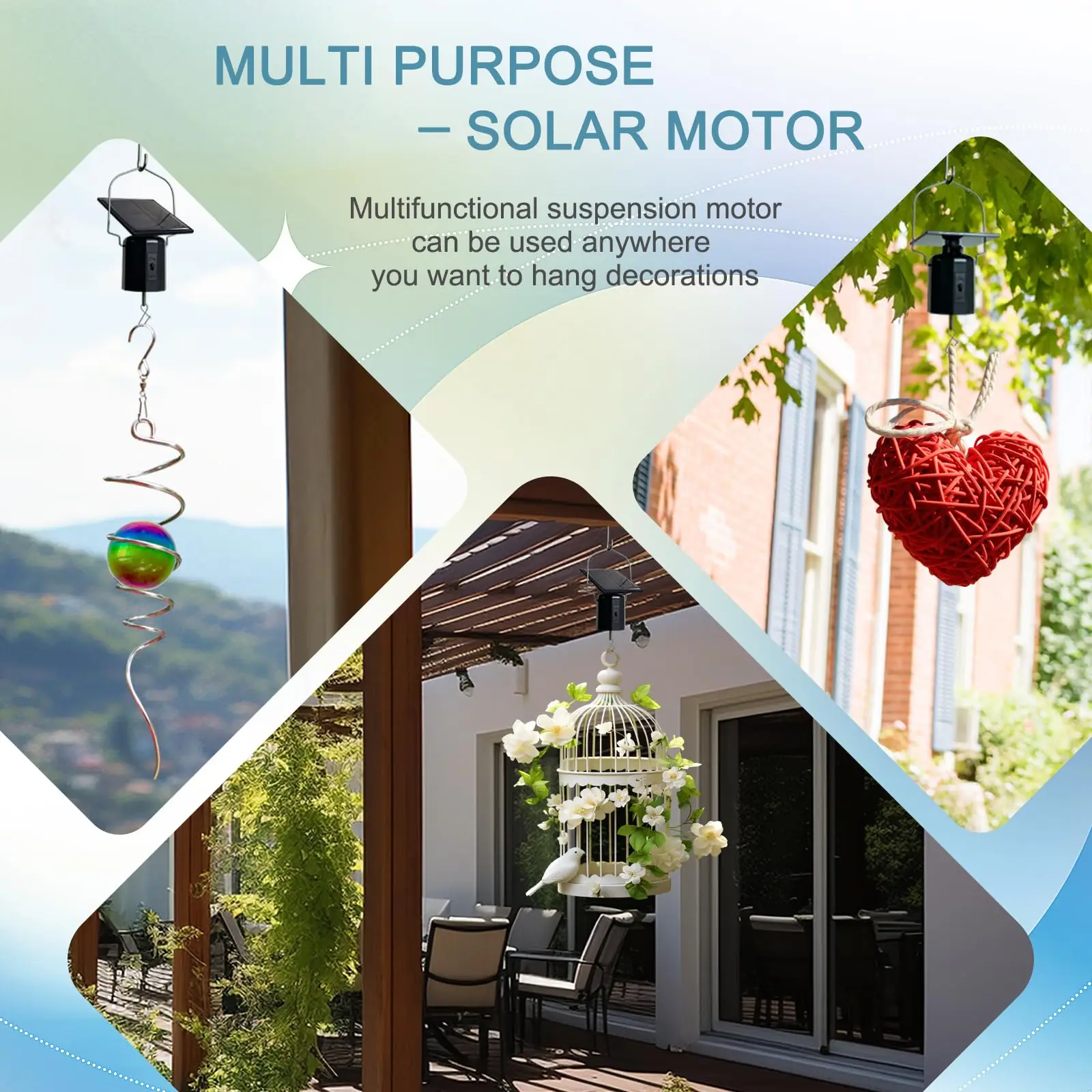Solar Wind Spinner Solar Motor Hook Wind Chime Ornament Rotating Outdoor Decor solar wind spinner