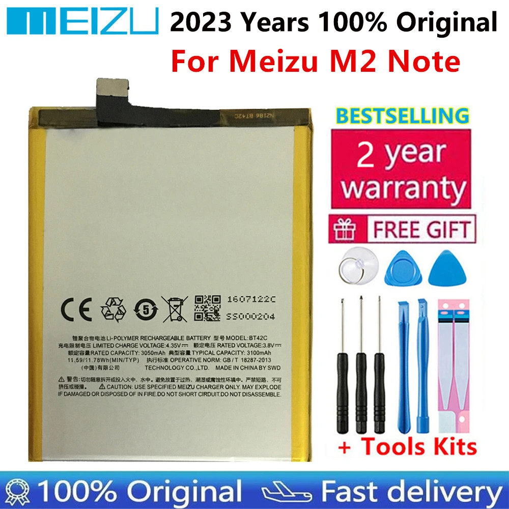 

100% Original High Quality 3100mAh BT42C Meizu Battery For Meizu M2 Note Phone Lastest Produce Battery+Free tools