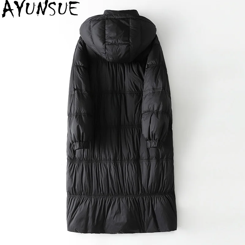 

AYUNSUE 2023 Autumn Winter Jackets for Women 90% Grey Duck Down Coats Hooded Parkas Black Long Puffer Jacket Women Abrigos Mujer