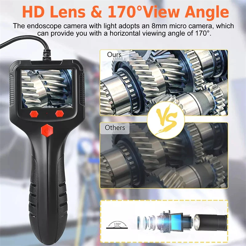 새로운 2.4'' IPS 스크린 산업용 내시경 카메라 HD1080P 2미터 케이블 파이프 하수구 검사 내시경 IP68 방수 LED