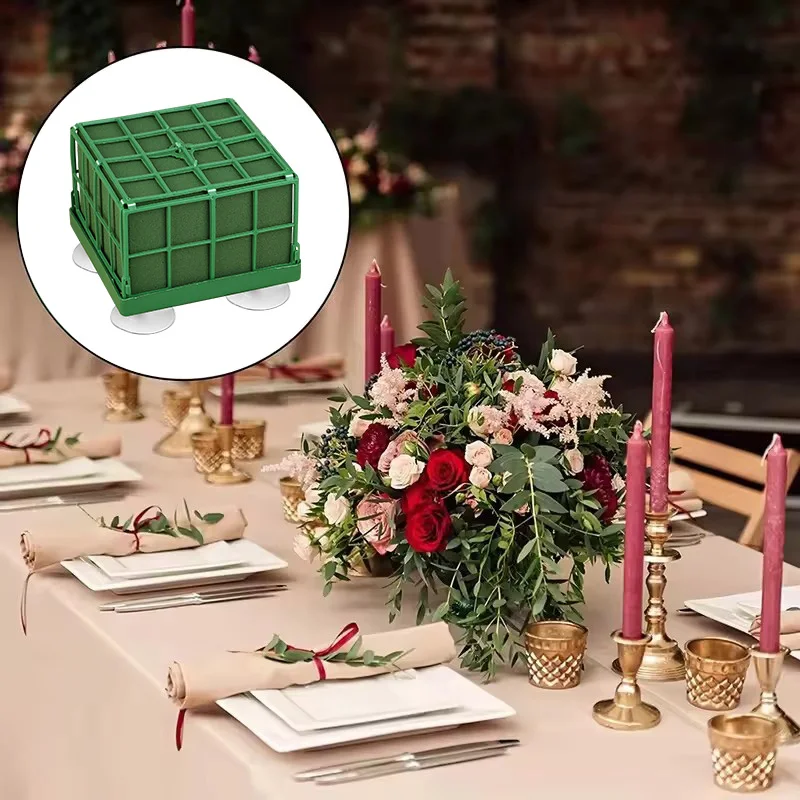 1-4Pcs Square Flower Foam Blocks with Suction Cup for Wedding Party Table Bouquet Arrangement Car Decoration Fresh Flower Holder
