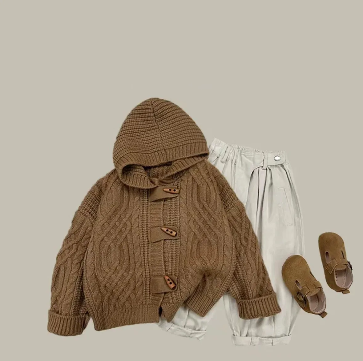 

Boys Knitted Cotton Sweater Spring and Autumn Solid Color Hooded Solid Color Cardigan O-Neck Warm Comfortable Coat