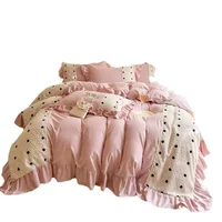 Korean Princess Style Chiffon Bedding Set 100% Cotton Elegant King Size Duvet Cover Set with Sheets Quilt Cover and Pillowcases 6