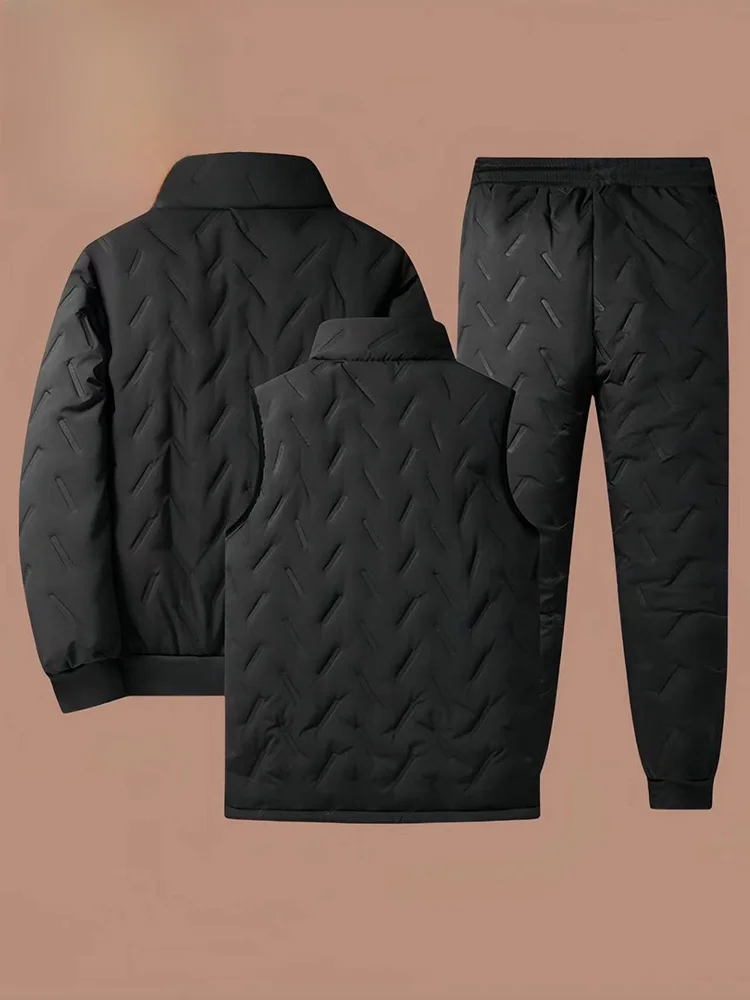 Pierre Cardin Men's Autumn Winter Thiened Fce Lined Casual Sports Suit Warm Dad Clothes Long Sve Coat Long Pants