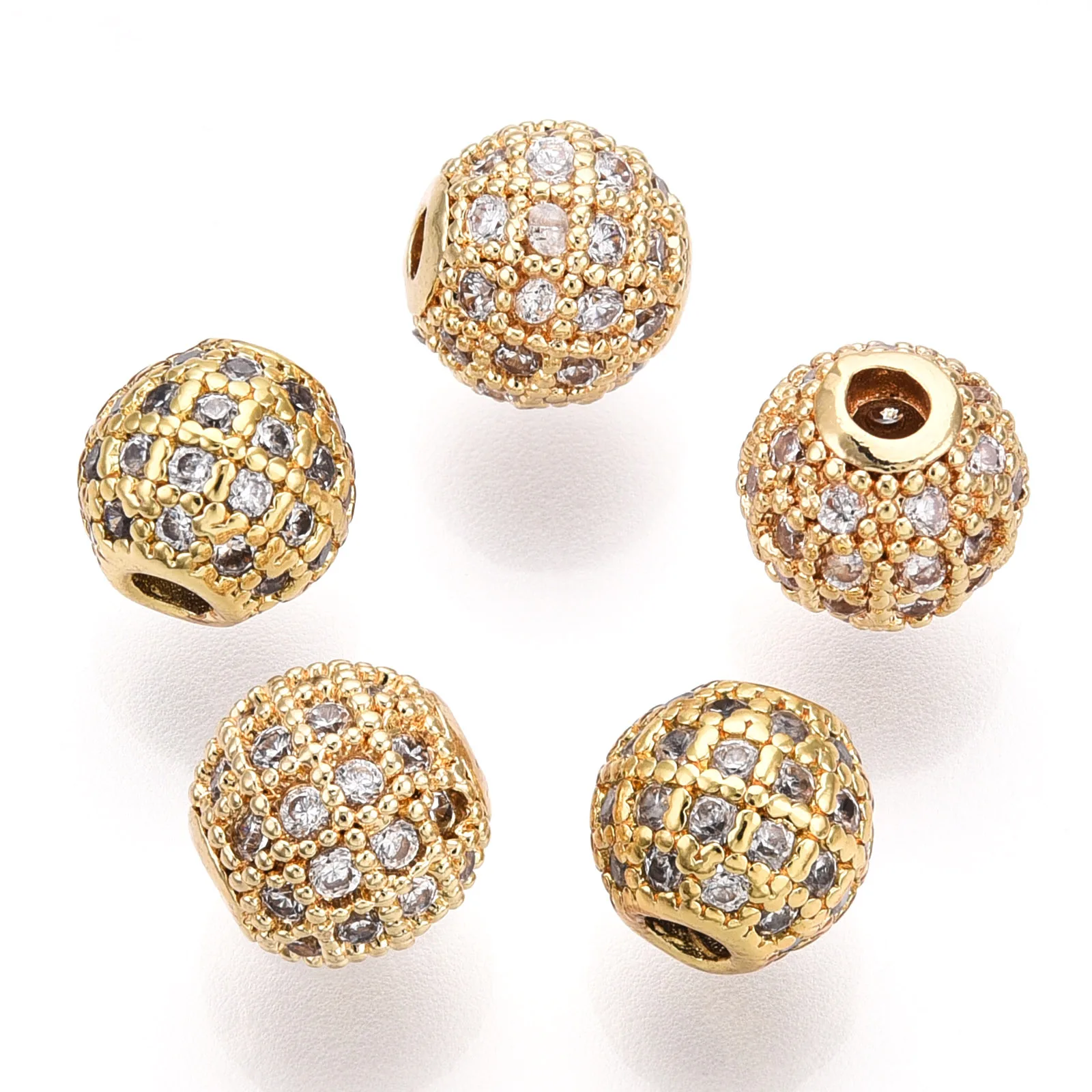 

10pcs 8mm Brass Cubic Zirconia Beads Crystal Rhinestone Spacer Beads for Jewelry Making DIY Bracelet Necklace 8x7mm Hole: 2mm