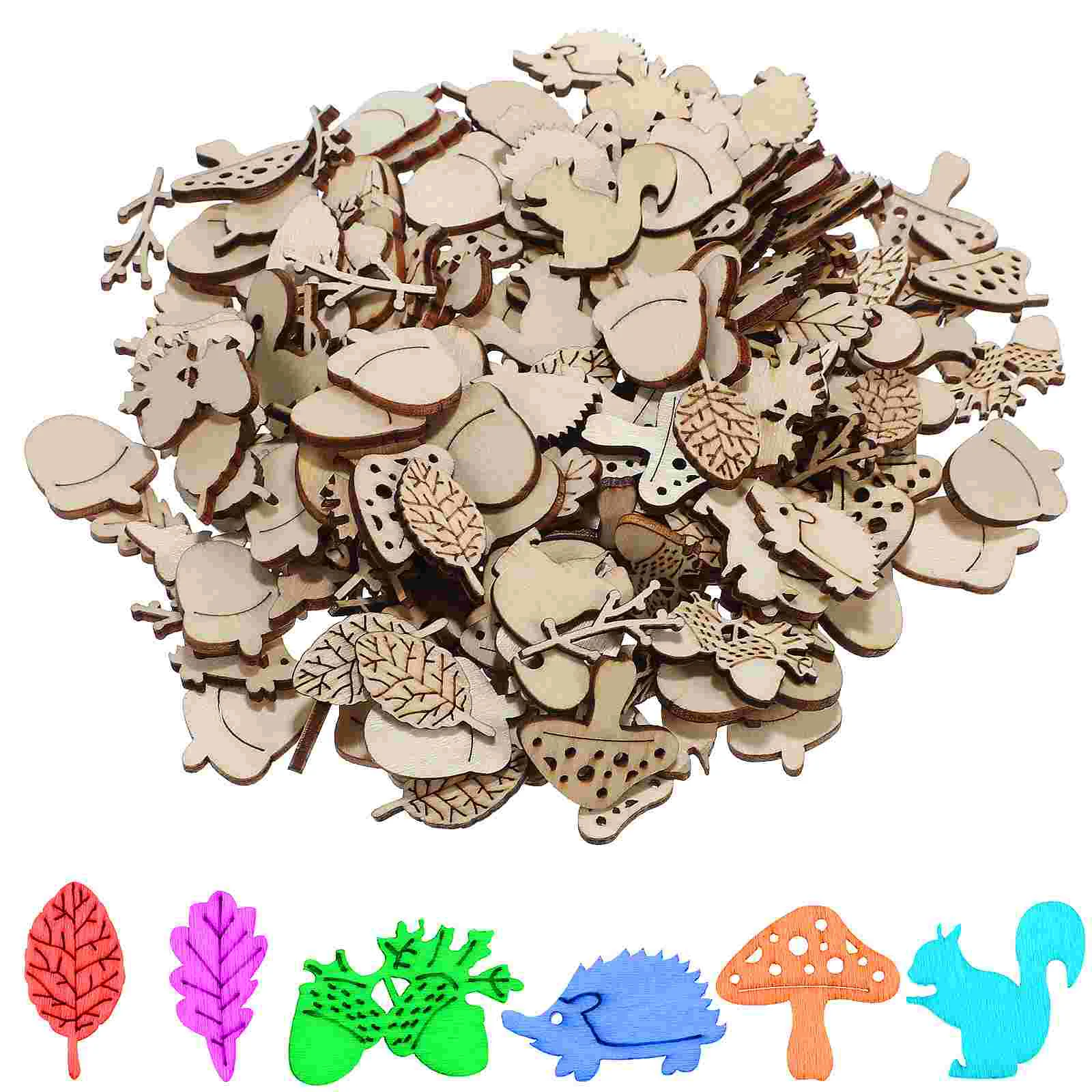 

200 Pcs Wood Pieces Wooden Animals Unfinished Wood Crafts Wood Slice Ornaments