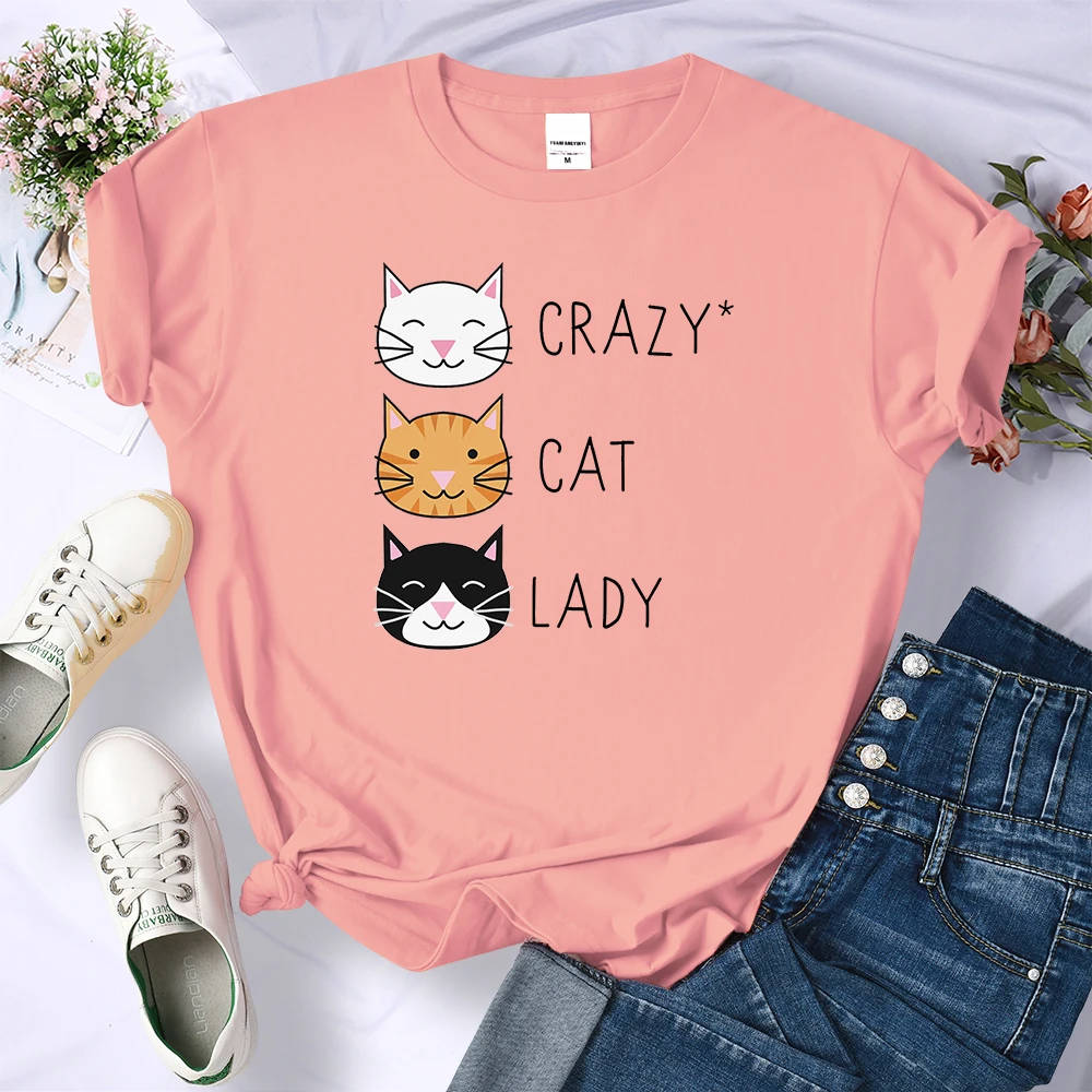 Crazy Cat Cute Hip Hop T Shirts Women Fashion Sweat Clothing Summer Crewneck Womens T-Shirts Loose Casual Tees Tops | Женская одежда