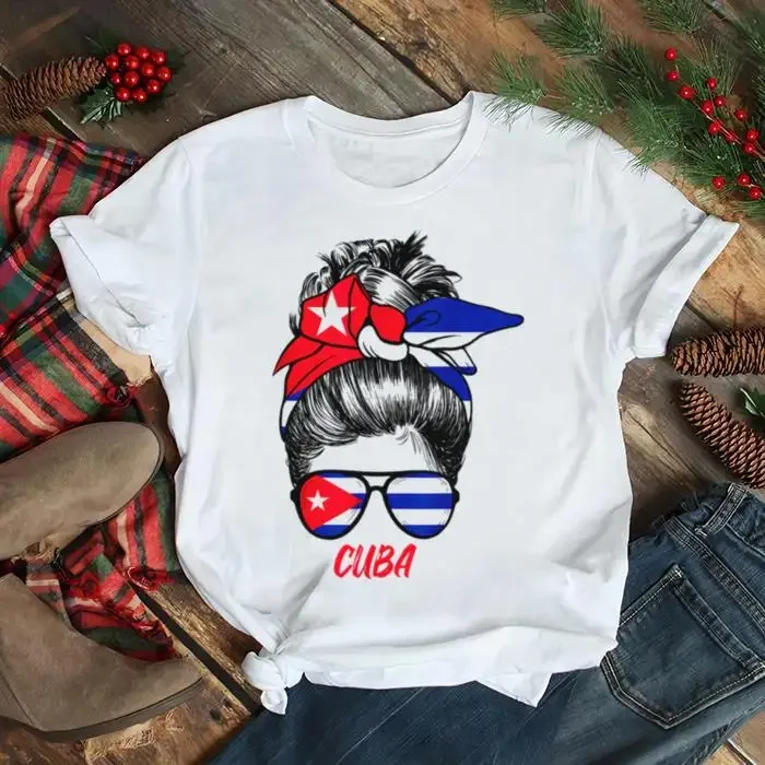 Cuban Girl Cuba Flag Turban Proud Disordinati Bun Shirt