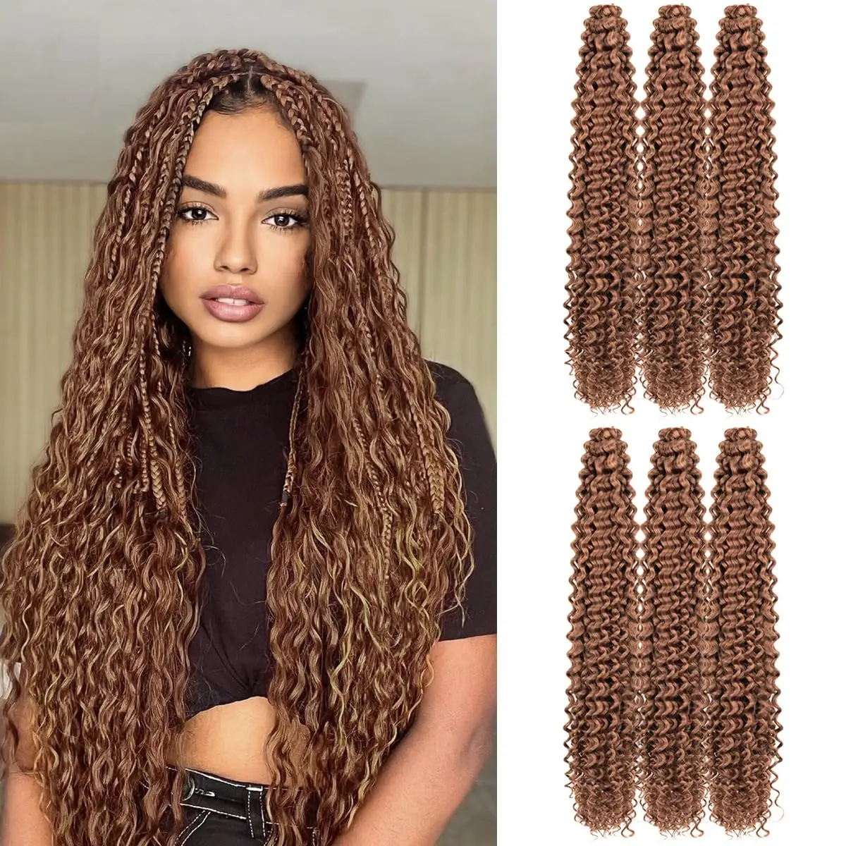 Synthetic Curly crochet hair 22&rdquo; 55.88 cm 1piece deep wavy crochet hair synthetic ocean wavy extensions # 1b natura