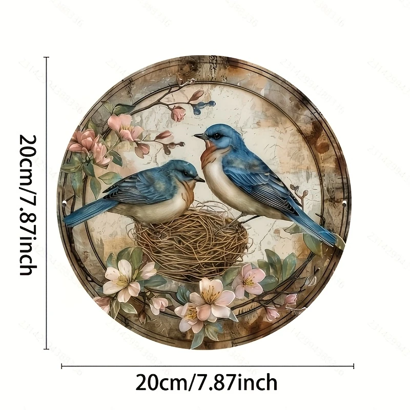 20,3 cm runder Vintage-Vogel-Holzanhänger, flacher Farbdruck, 2D-Wanddekoration für Zuhause, Bauernhof, Garten, verheißungsvoller Vogel, Foto-Requisiten, Geschenke – Detail 12