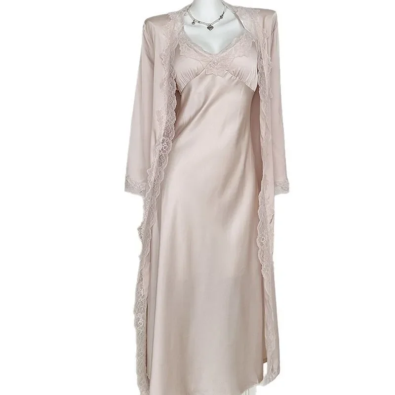 طقم بيجامة حرير جليدي صيفي نسائي