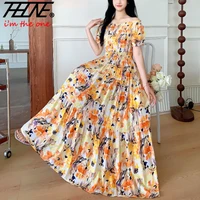 THHONE Vestidos Robe Maxi Long Dress Women Summer Indian Clothes Bohemian Cotton Linen Floral Short Sleeve Korean Style Casual - Image 4