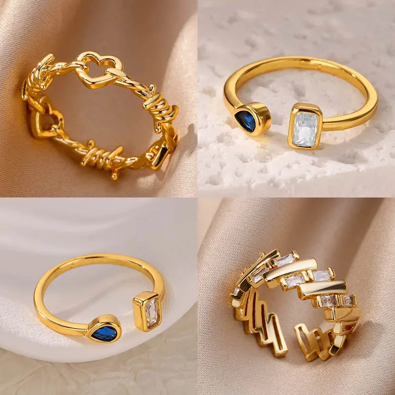 Zirkon Quadratische Tropfen Ringe Für Frauen Edelstahl Gold Farbe Geometrische Ring Hochzeit Verlobung Weihnachten Schmuck Geschenk